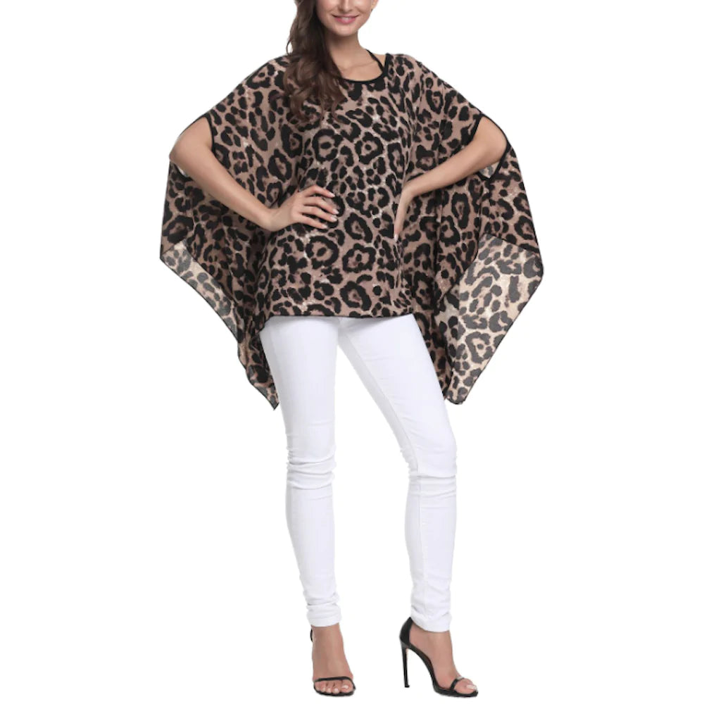 Hera Batwing Chiffon Top in Leopard