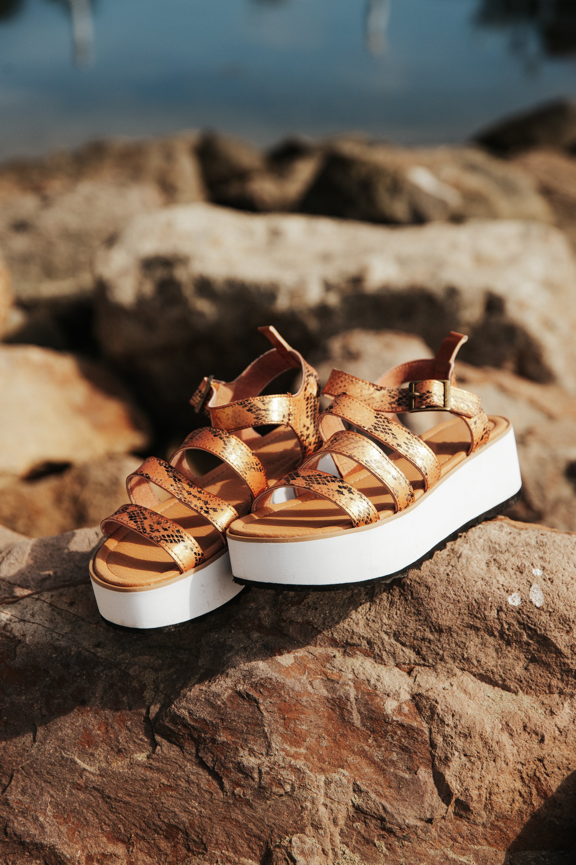 Pear Kauai Platform Sandals in Snake Tan