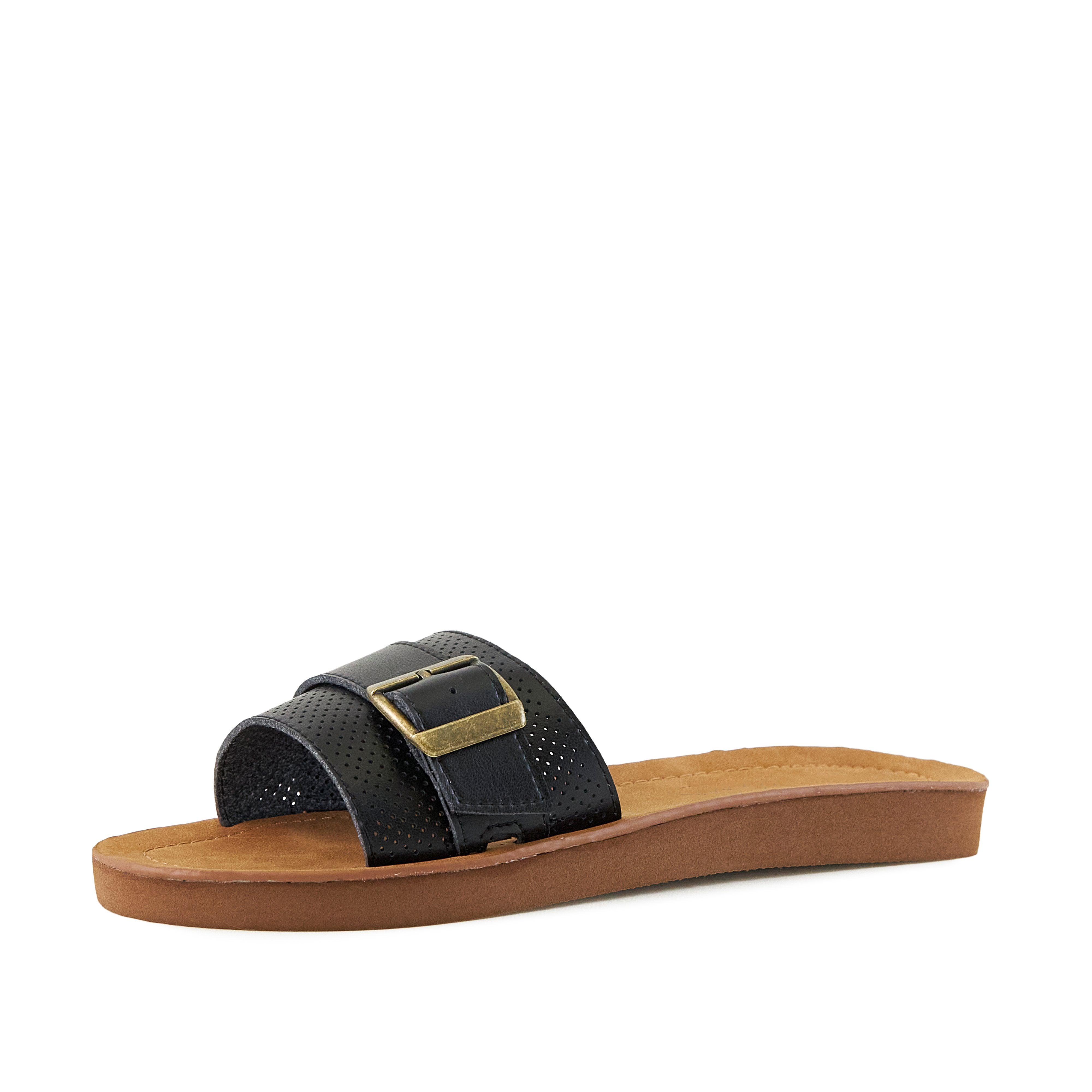 Pear Buckle Down Sandals in Black