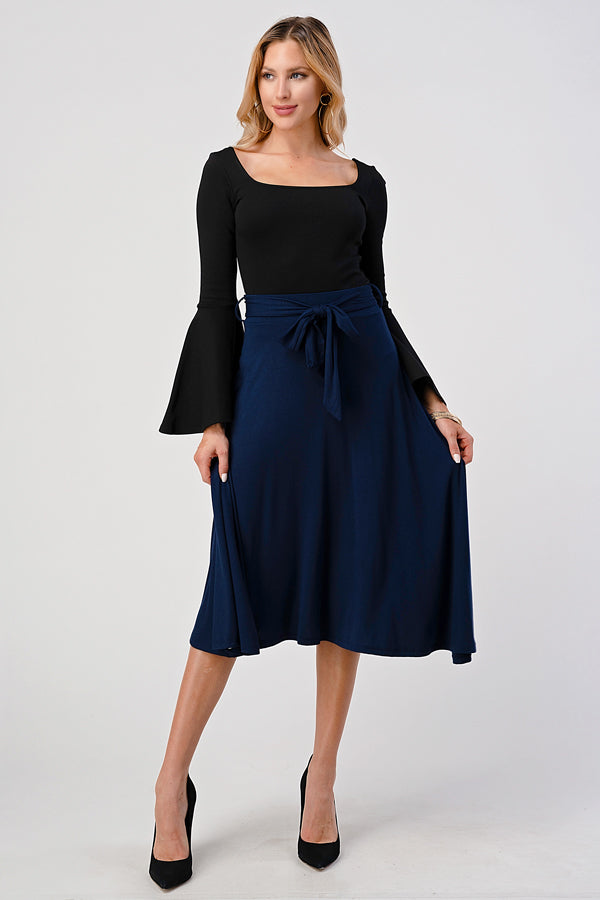 Midnight Grace Tie-Waist Midi Skirt