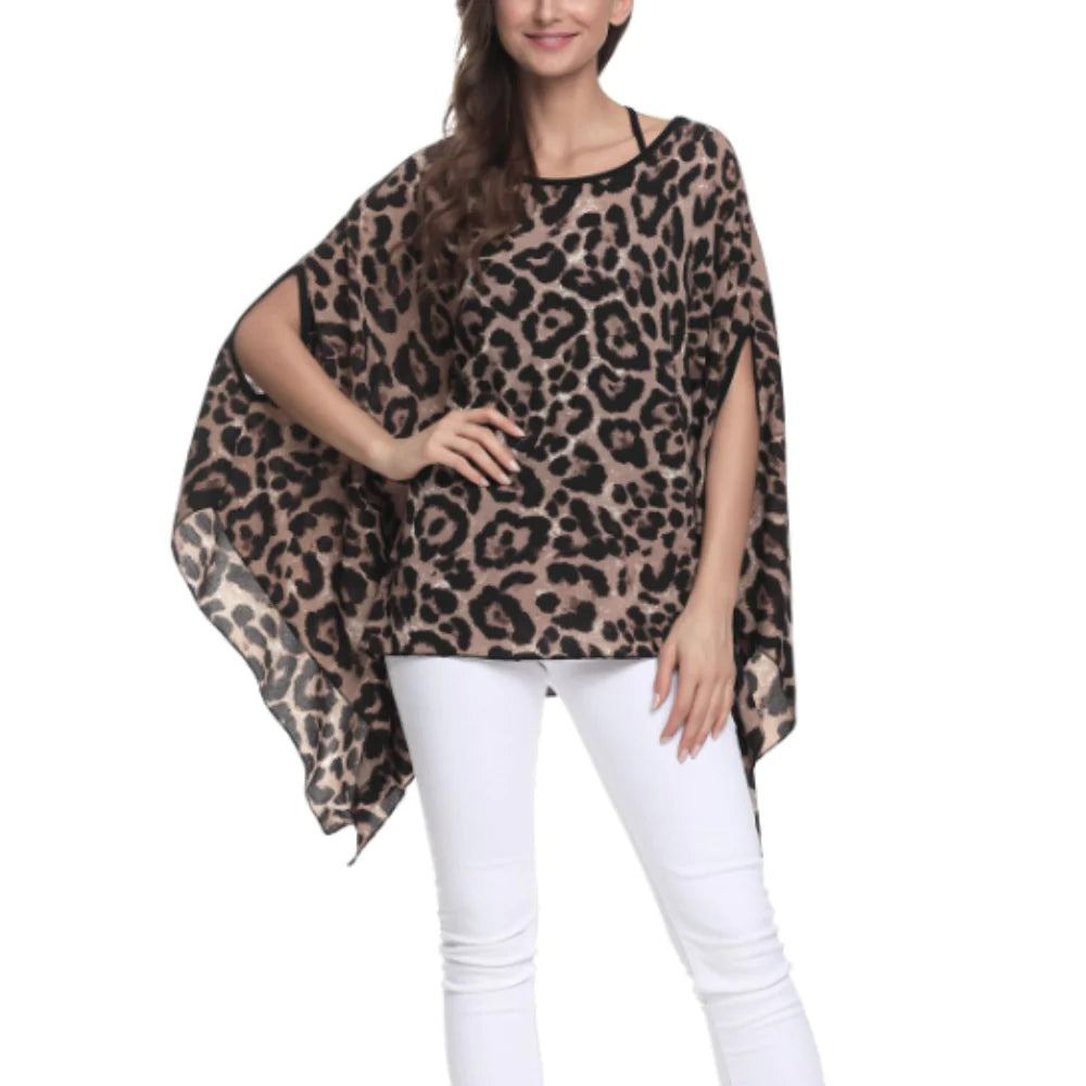 Hera Batwing Chiffon Top in Leopard