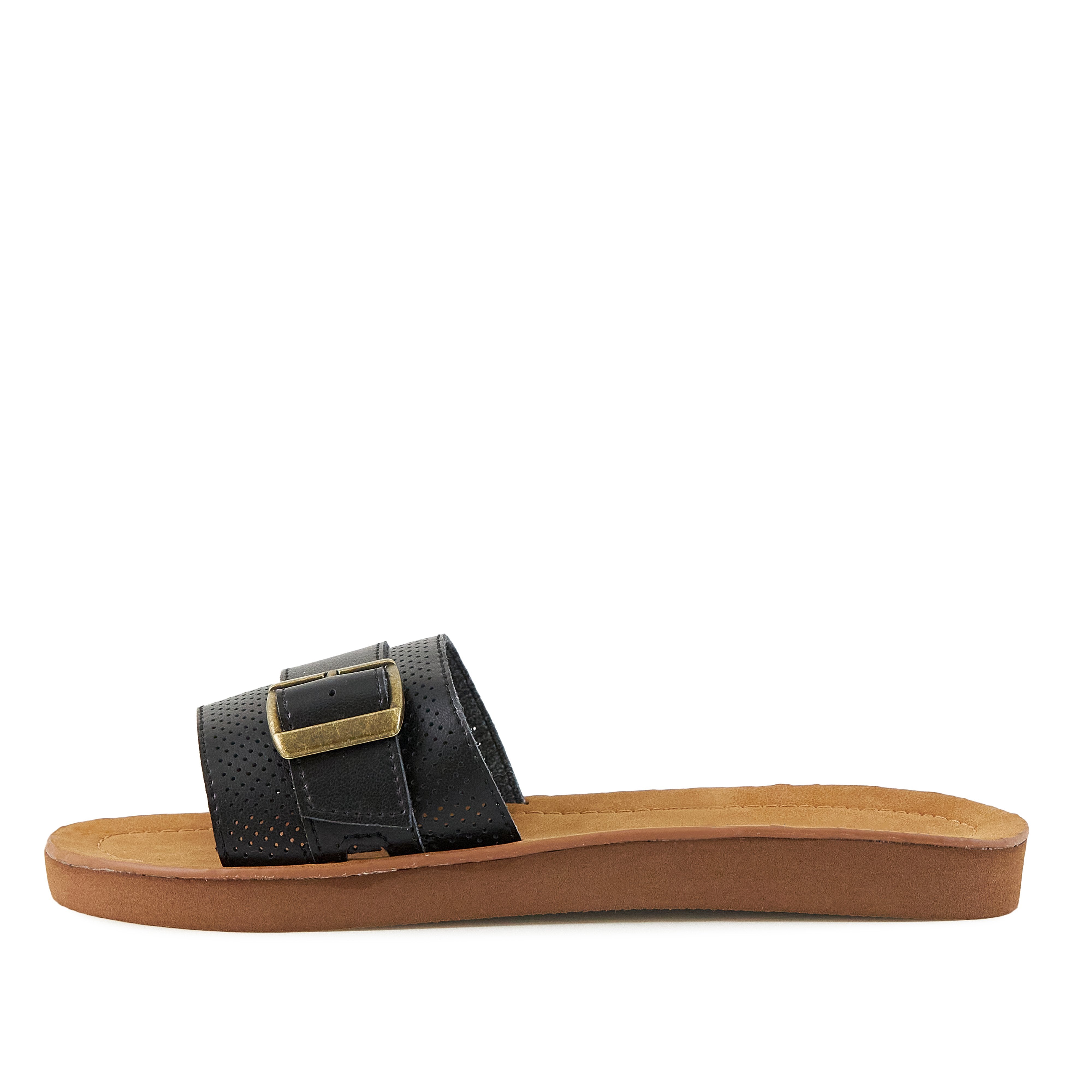 Pear Buckle Down Sandals in Black