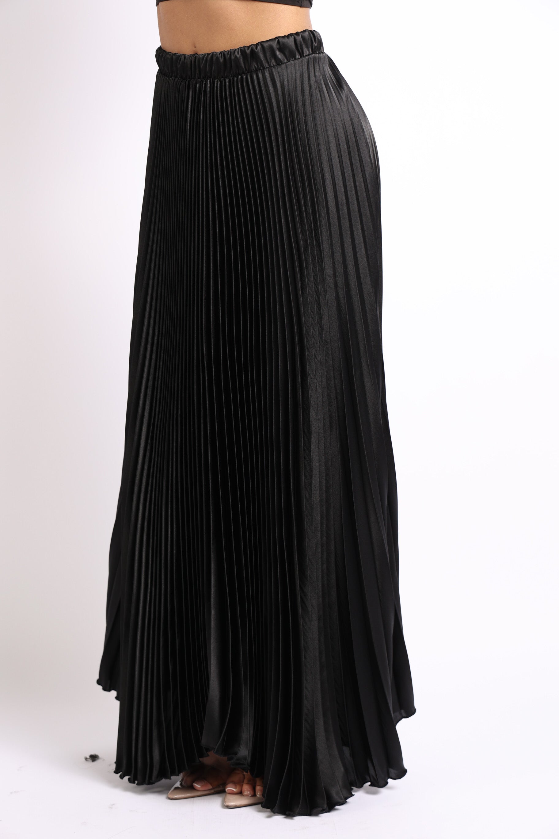 Pearl Monfried Satin Pleated Maxi Skirt