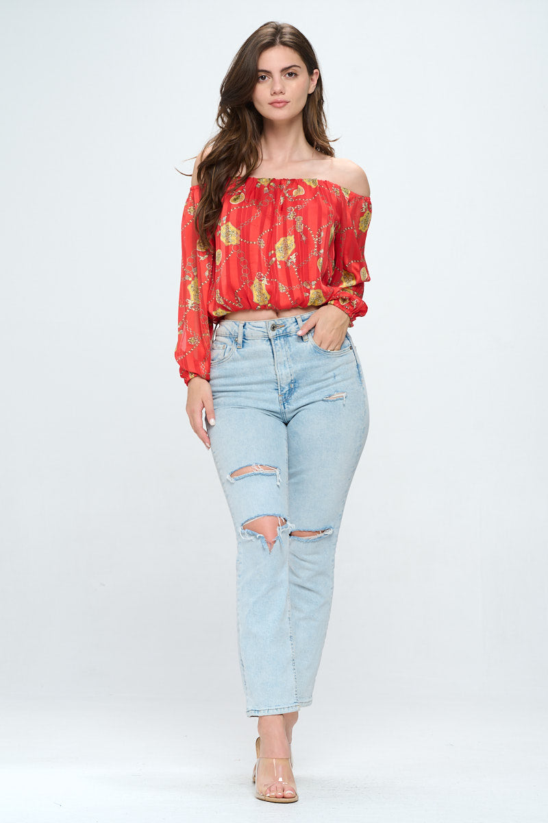 ARROW Off-Shoulder Top with Long Sleeves