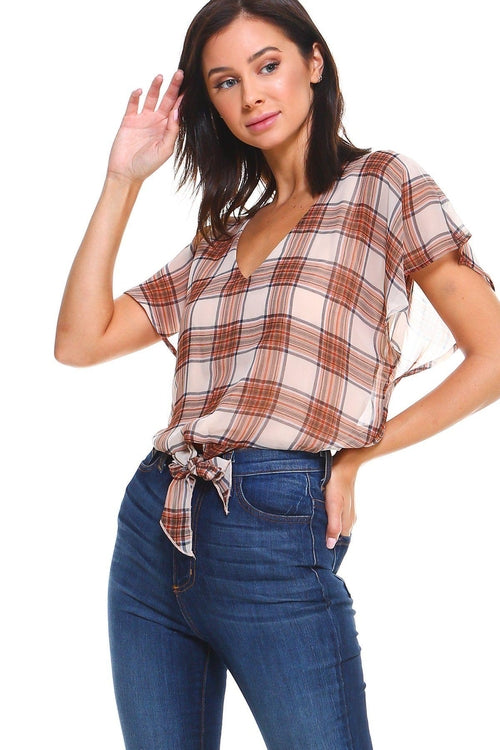 ARROW Plaid Flutter Sleeved Blouse