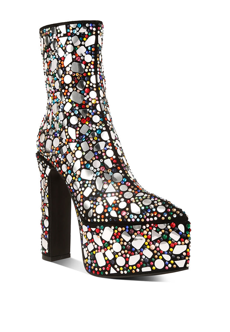 Dazzling Mirror Embellished Platform High Heel Boots