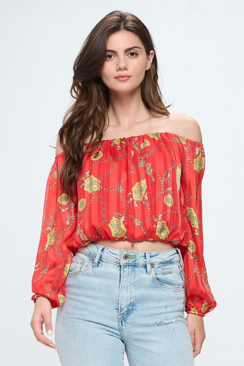 ARROW Off-Shoulder Top with Long Sleeves