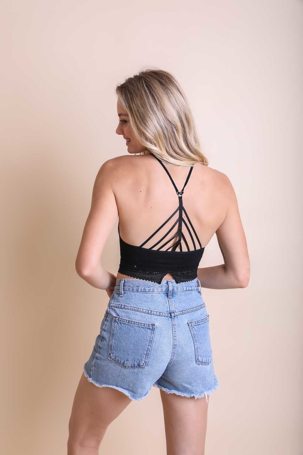 Letty Brown High Neck Crochet Trim Bralette