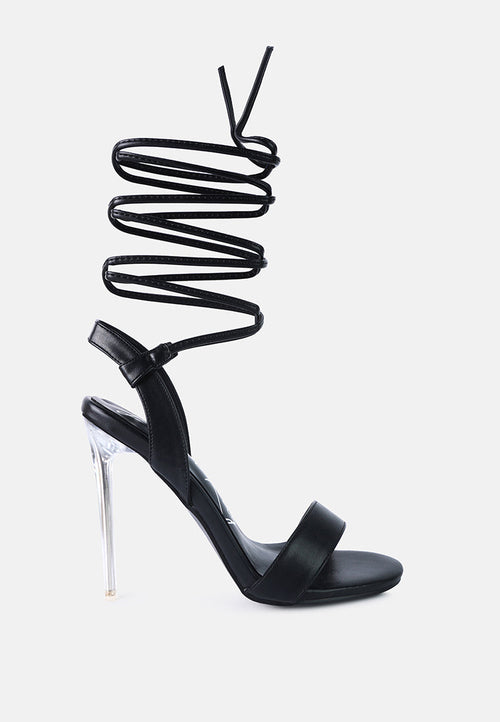 Pam Sheeny Clear Stiletto Lace Up Heels