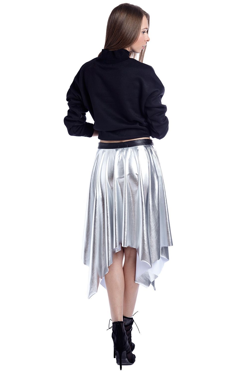 Tammy Scott Metallic Silver Pleated Skirt
