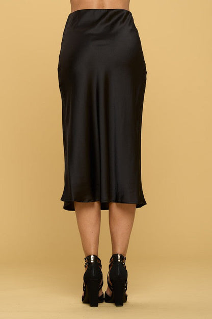 Midnight Luster Satin Midi Skirt
