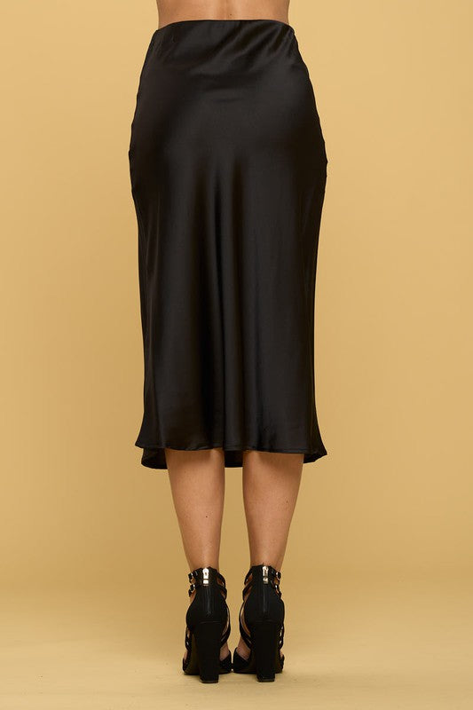 Midnight Luster Satin Midi Skirt