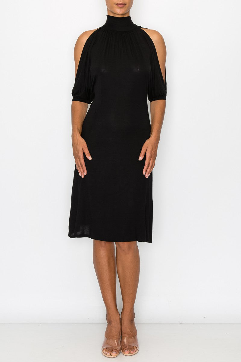 Margie Open Shoulder Dress in Black