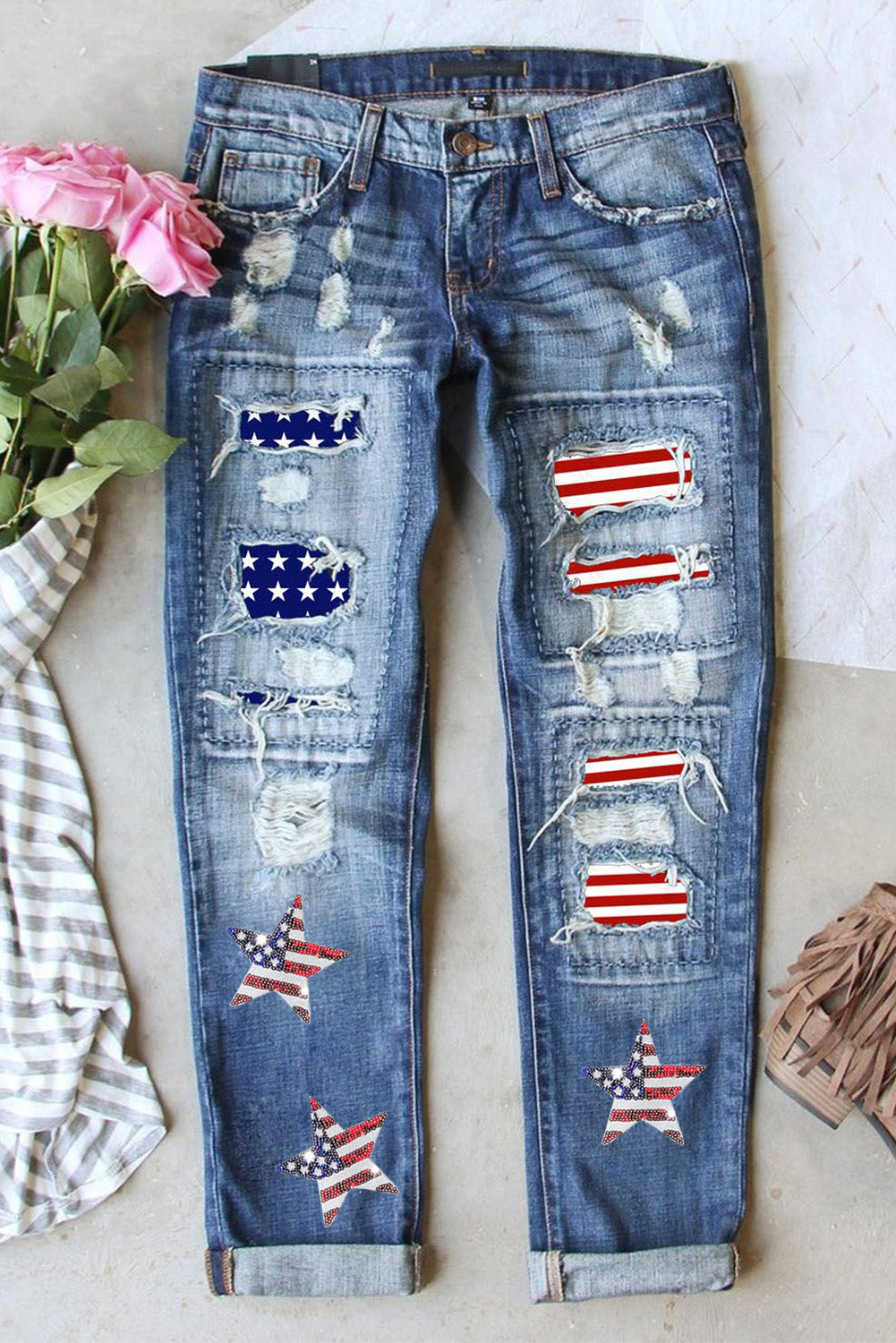 Sheila Stark Mid-Rise American Flag Jeans