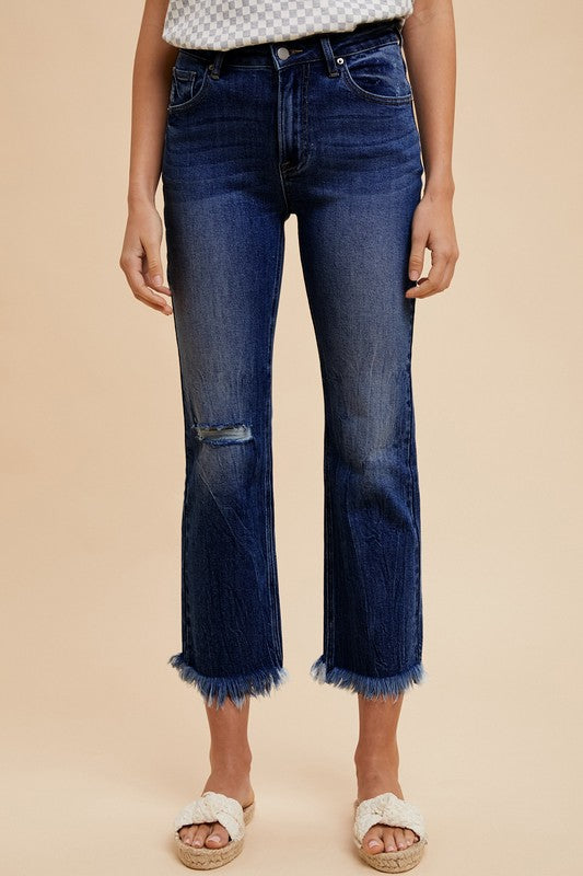 Riley Distressed Raw Hem Cropped Jeans