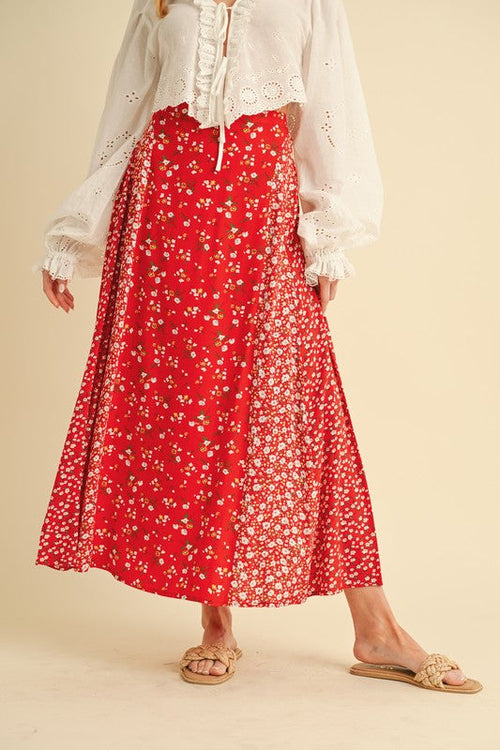 Crimson Meadow Patchwork Maxi Skirt