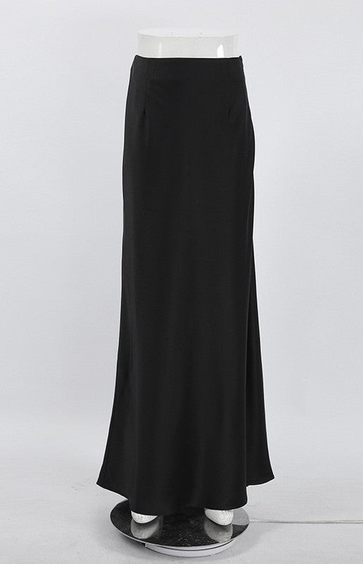 Olive Aura Satin Maxi Skirt