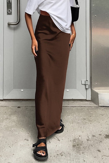 Olive Aura Satin Maxi Skirt