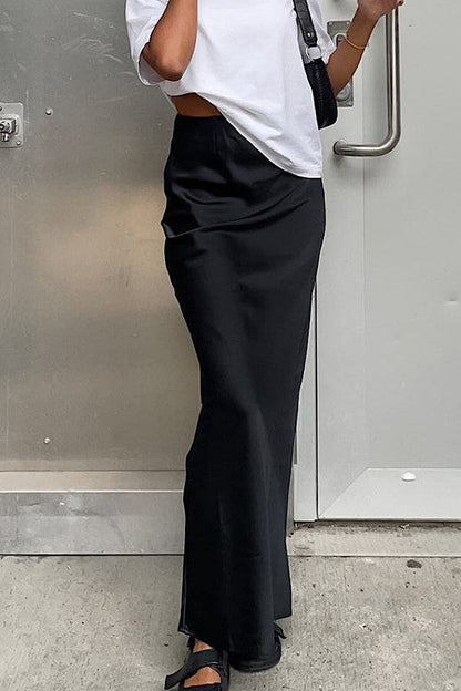 Olive Aura Satin Maxi Skirt