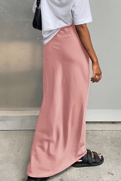 Olive Aura Satin Maxi Skirt