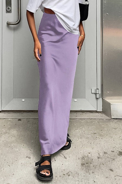 Olive Aura Satin Maxi Skirt