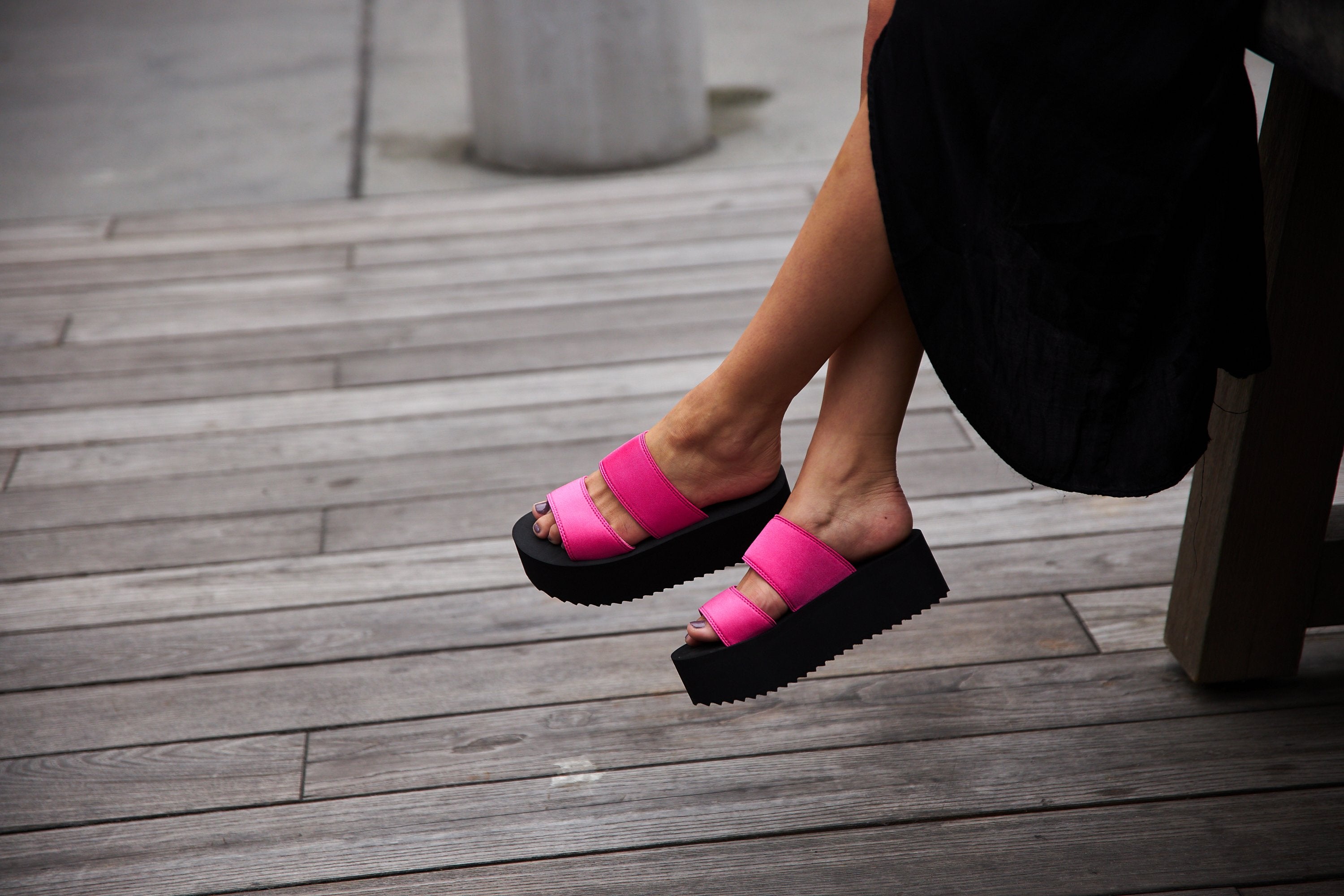 Pear Platform Sandals in Neon Pink