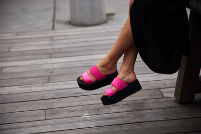 Pear Platform Sandals in Neon Pink