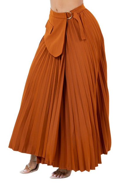 Cinnamon D-Ring Pleated Maxi Skirt