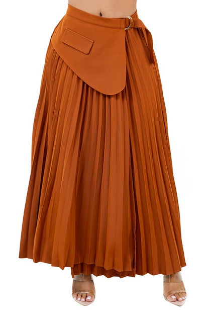 Cinnamon D-Ring Pleated Maxi Skirt