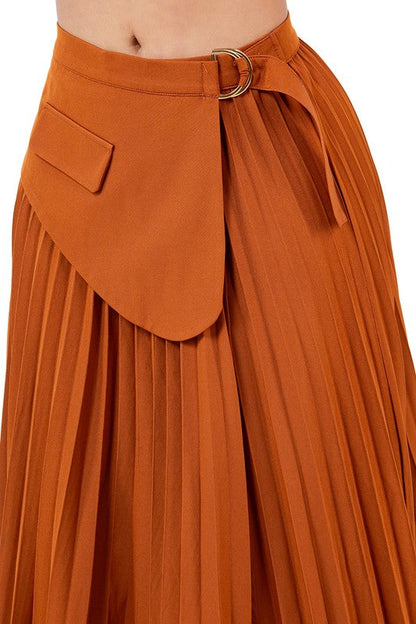 Cinnamon D-Ring Pleated Maxi Skirt