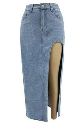 High Noon Split Denim Maxi Skirt
