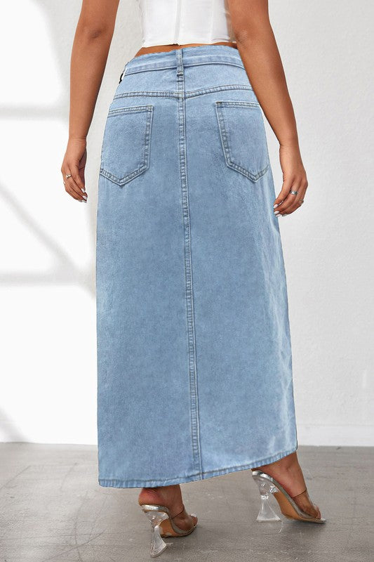 High Noon Split Denim Maxi Skirt