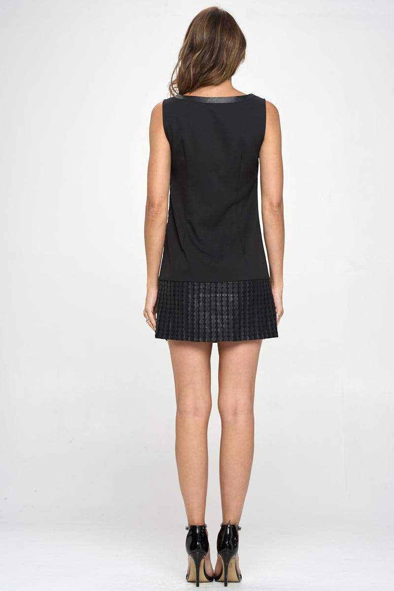 ARROW Sleeveless Shift Dress with Faux Leather Trim