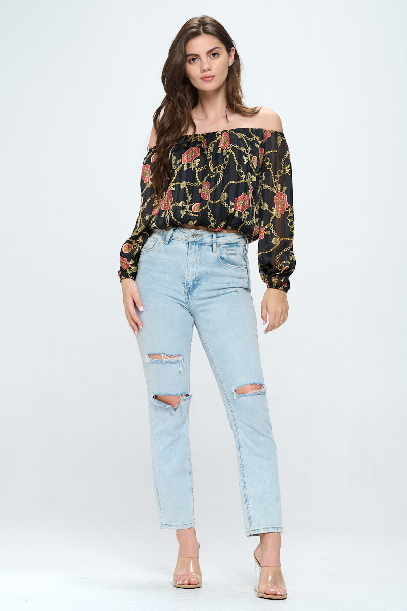 ARROW Off-Shoulder Top with Long Sleeves
