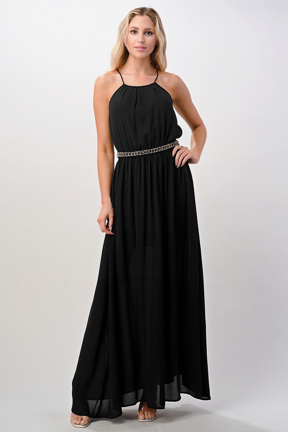 ARROW Halter Neck Maxi Dress with Beaded Waist Detail