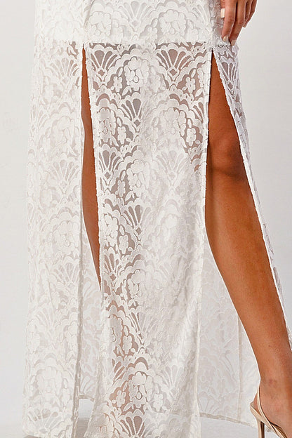 Midnight Lace Front-Slit Maxi Dress