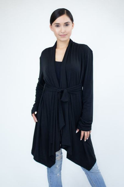 Liya Light Weight Waist Tie Cardigan in Black