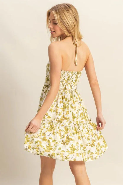 Olive Meadow Halter Tiered Mini Dress