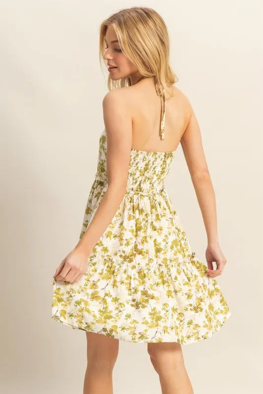 Olive Meadow Halter Tiered Mini Dress