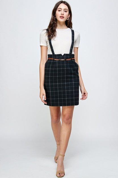 ARROW Plaid Suspender Skirt with Belt Detail