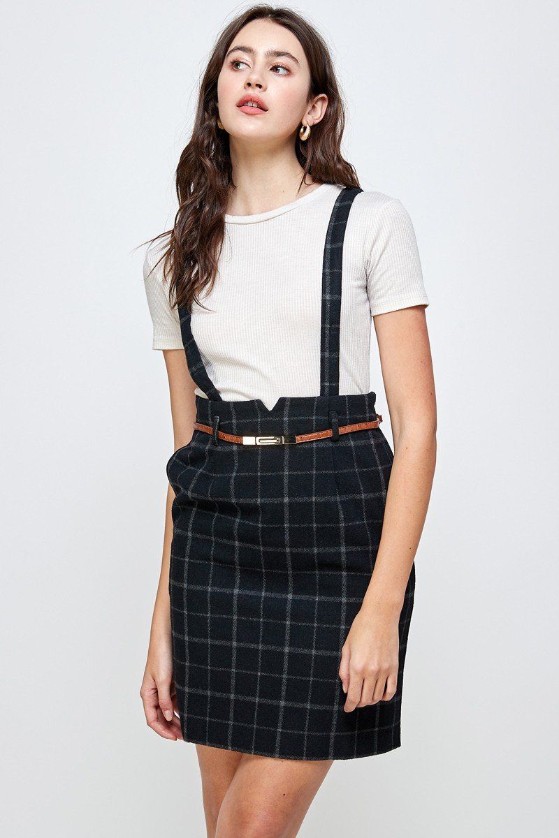 ARROW Plaid Suspender Skirt with Belt Detail