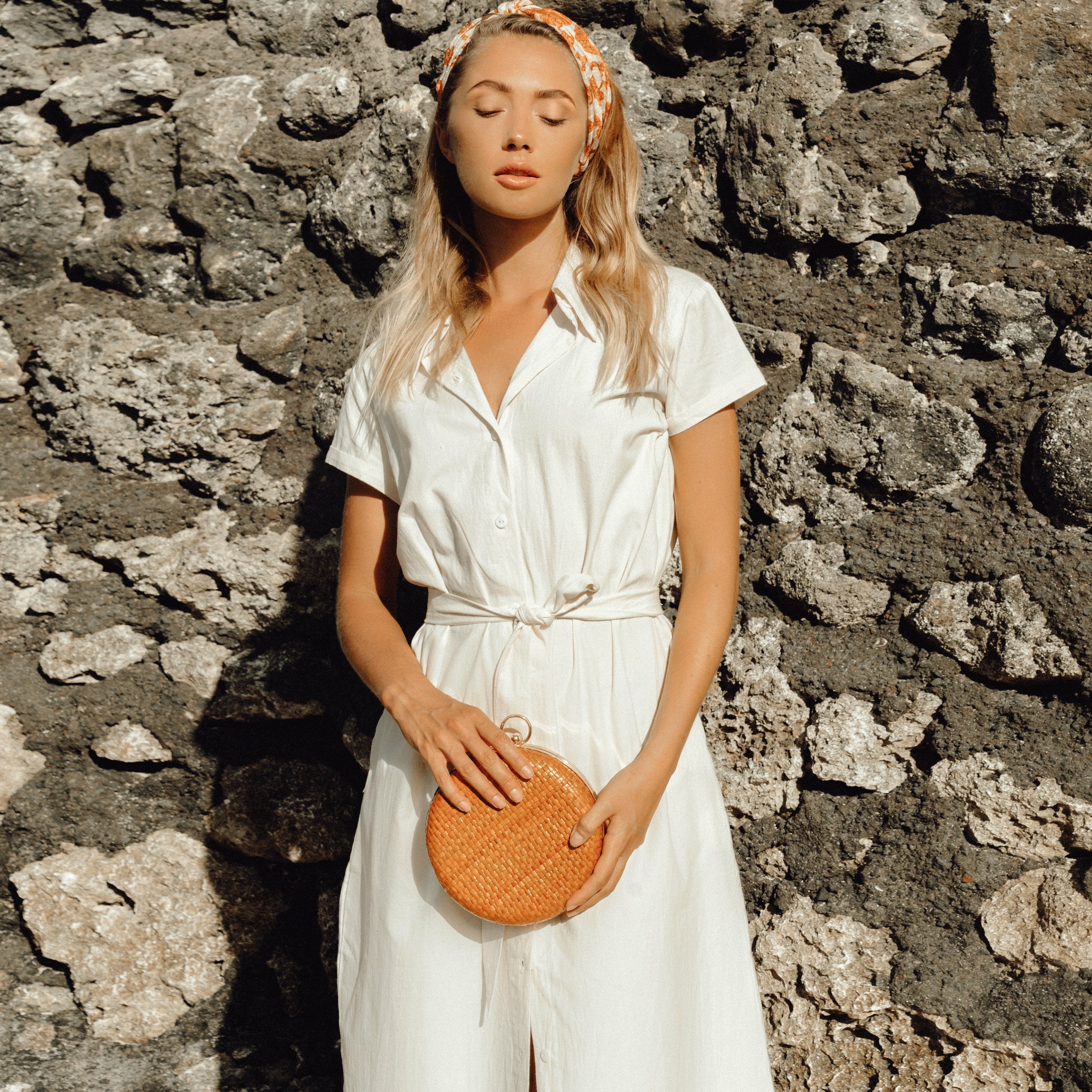ARYA Safari Linen Midi Dress in Off White