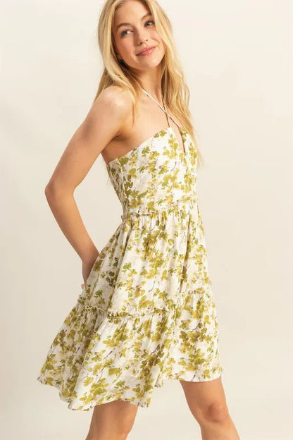 Olive Meadow Halter Tiered Mini Dress