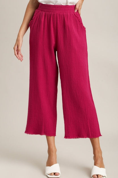Raw Ease Elastic Waist Wide Leg Pants