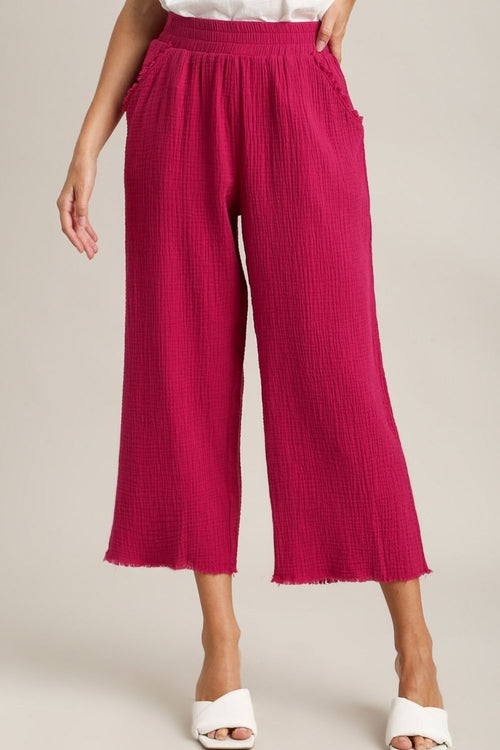 Raw Ease Elastic Waist Wide Leg Pants