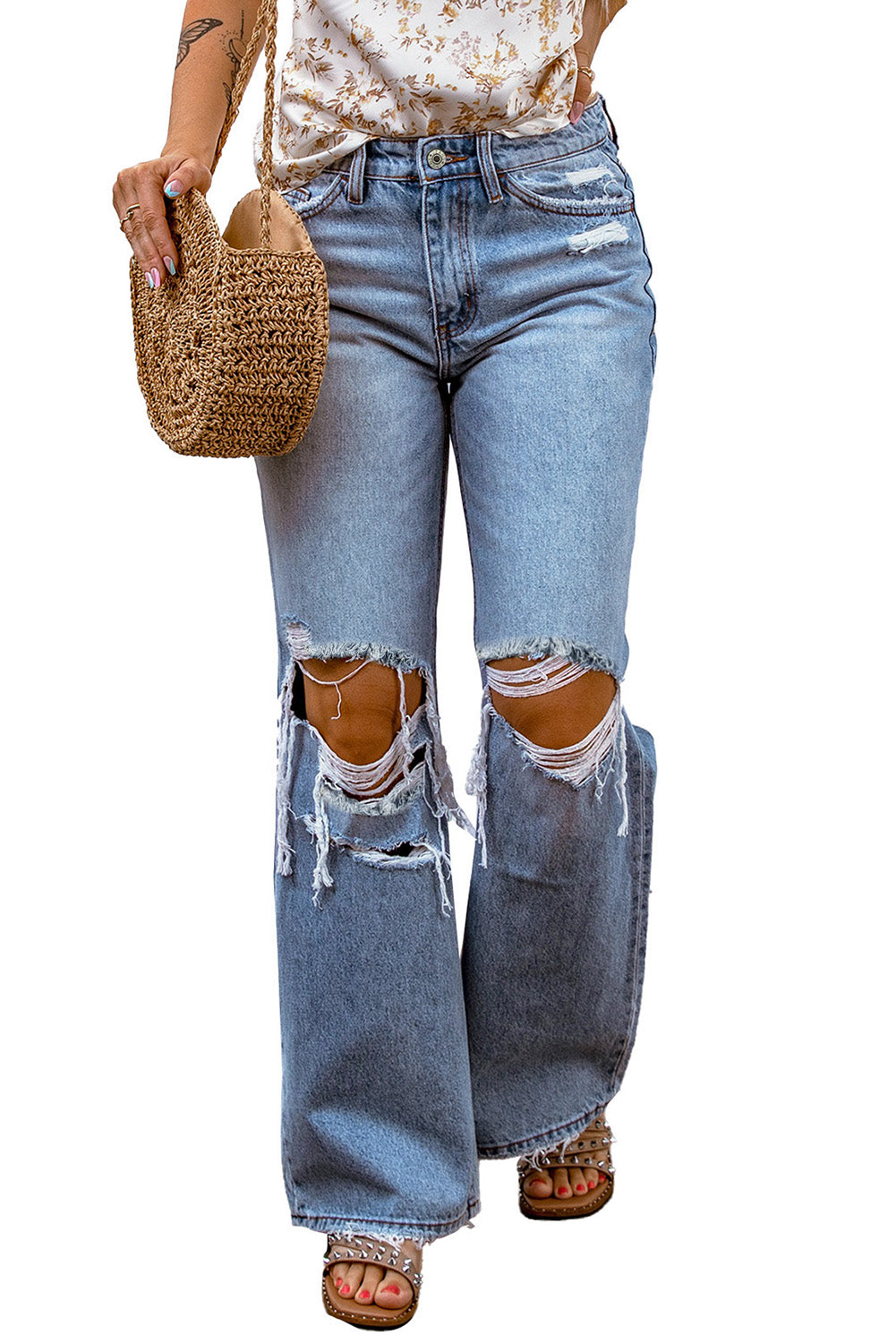 Amari Mendez Destroyed Wide Leg Jeans