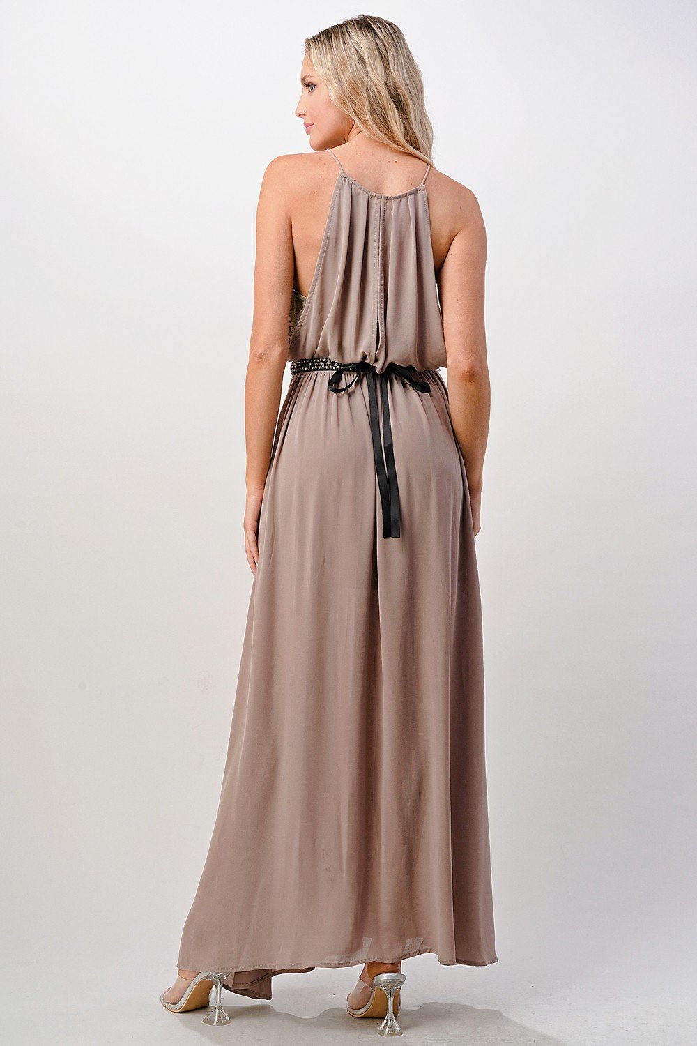ARROW Halter Neck Maxi Dress with Beaded Waist Detail