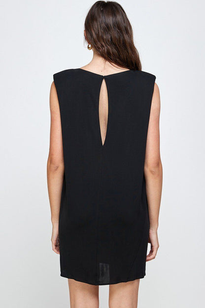Arrow Sleeveless Embellished Neckline Mini Dress