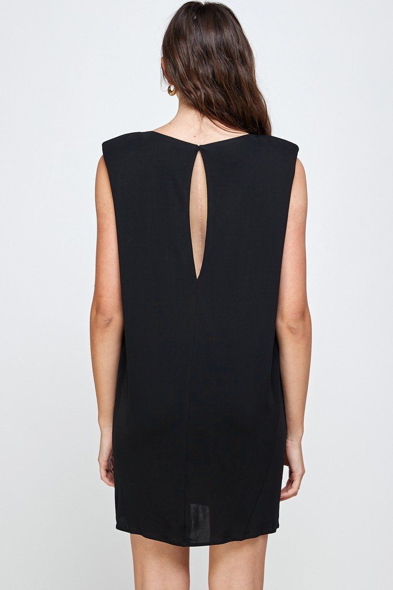 Arrow Sleeveless Embellished Neckline Mini Dress