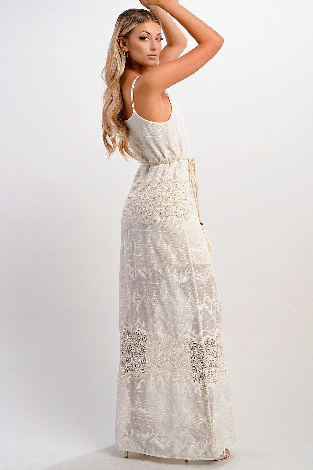 ARROW Boho Embroidered Maxi Dress with Adjustable Straps